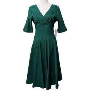 Unique Vintage Womens NWT Size L/10-12 Emerald Green Delores Party Swing Dress